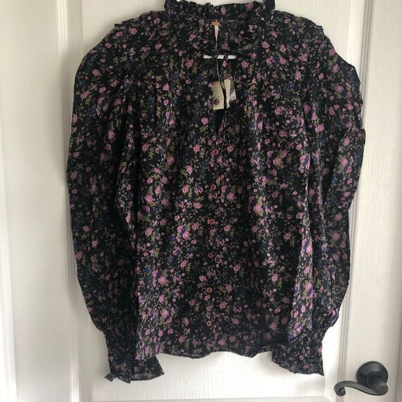 Brand New Free People Meant to Be Blouse Black Camo‎ For Women Size Small - Picture 2 of 8